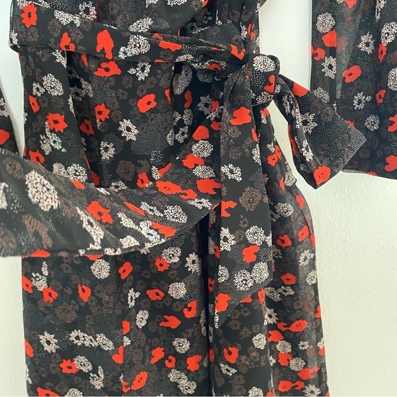 REISS Ladies Red Mix Ditsy Floral PEONY Sheer Lined Tie Waisted Party Dress US8 - Picture 8 of 16